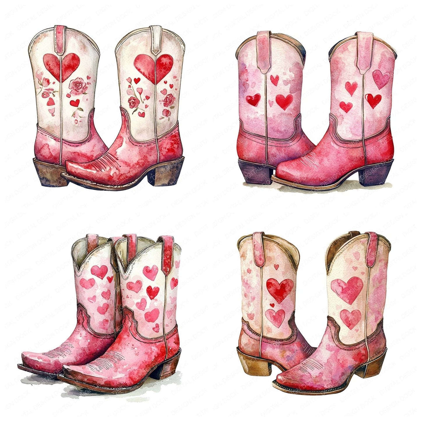 Valentines Themed Cowboy Boots Clipart Set (DDD006809)