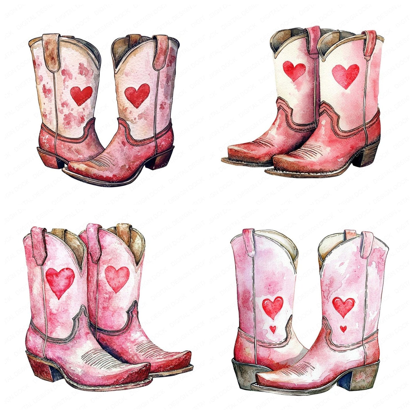 Valentines Themed Cowboy Boots Clipart Set (DDD006809)
