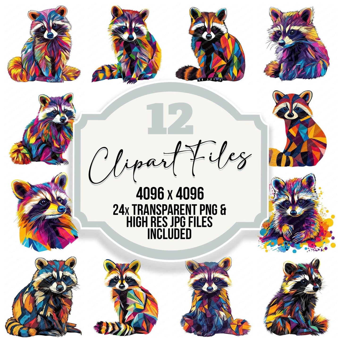 Vector Colourful Raccoon Clipart Set (DDD006810)