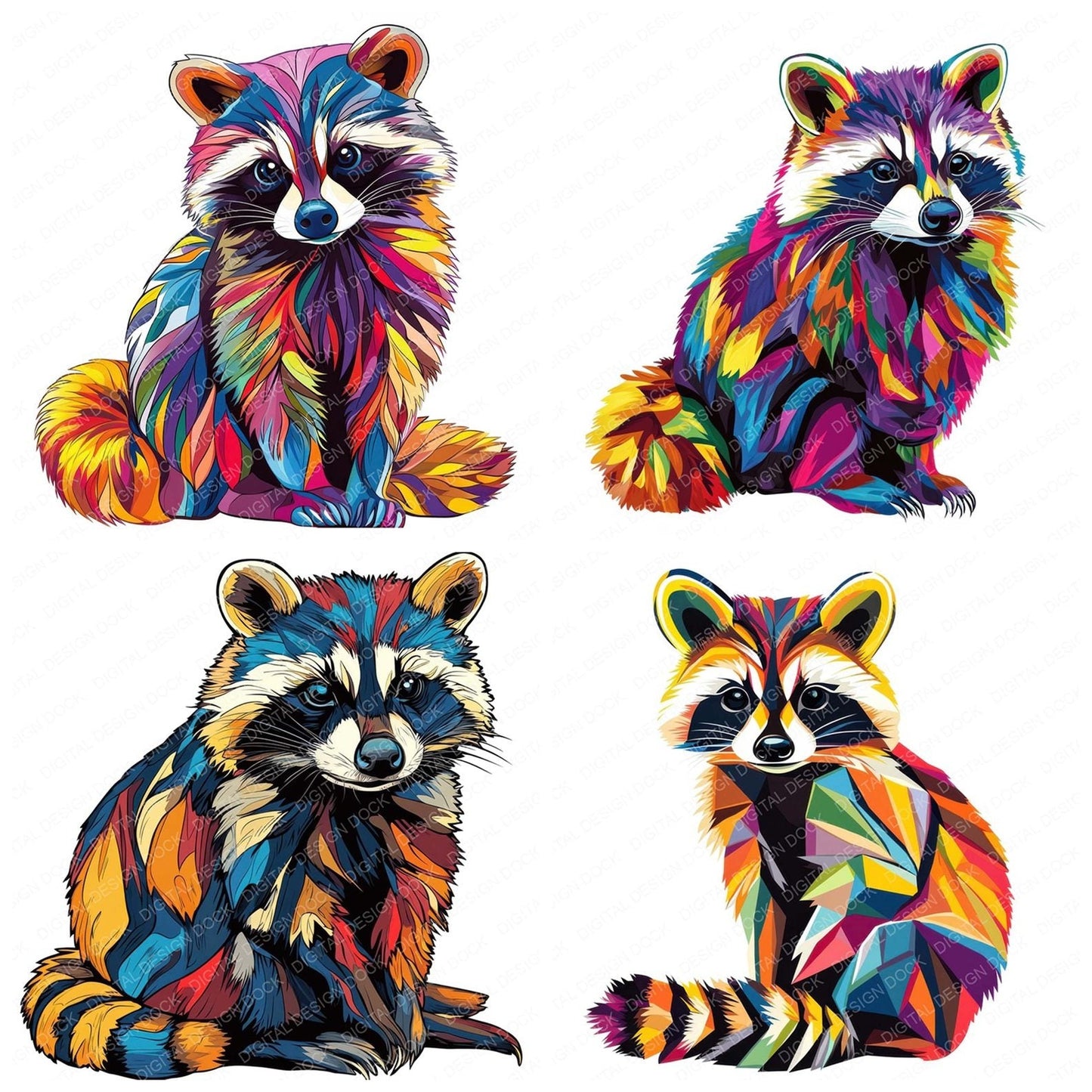 Vector Colourful Raccoon Clipart Set (DDD006810)