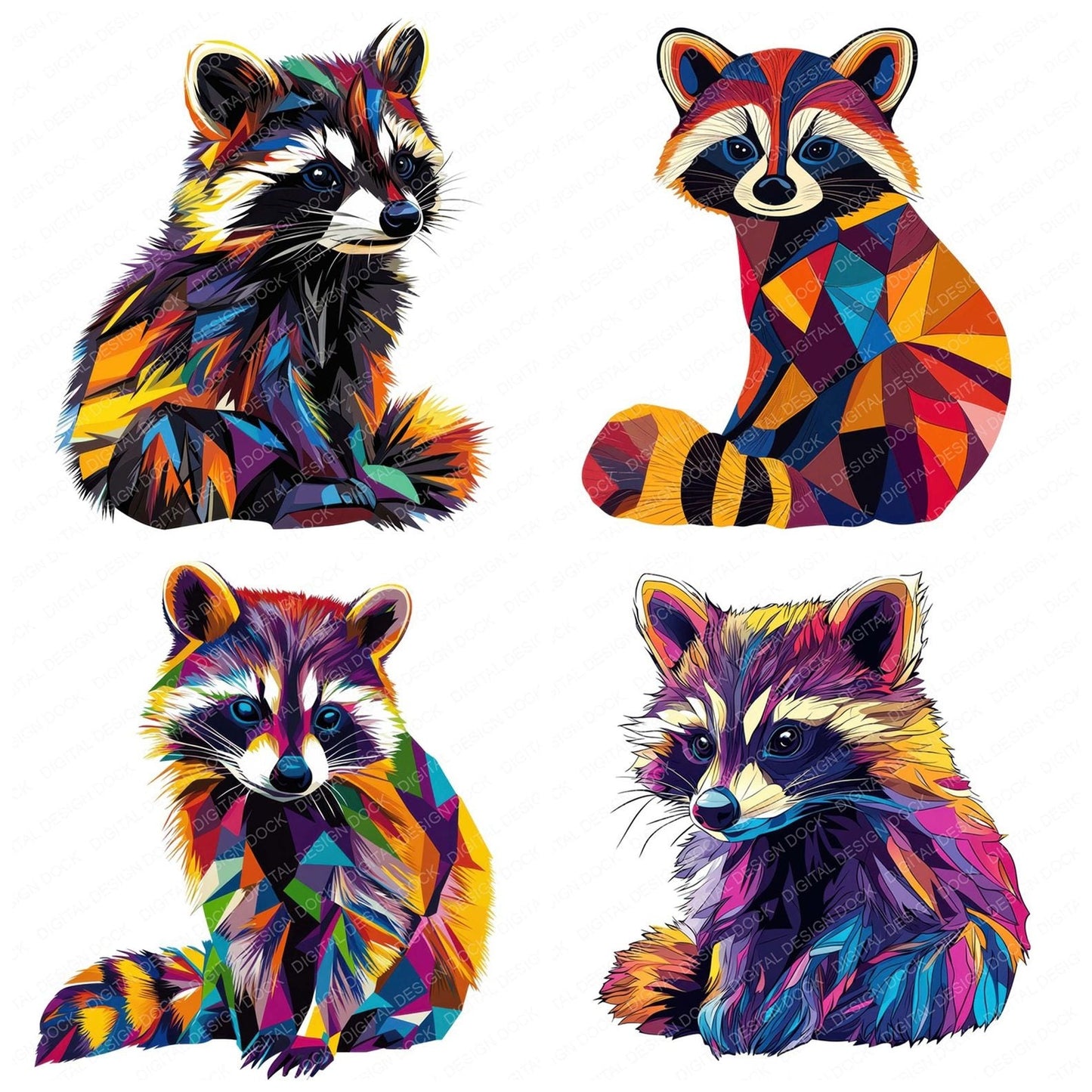 Vector Colourful Raccoon Clipart Set (DDD006810)