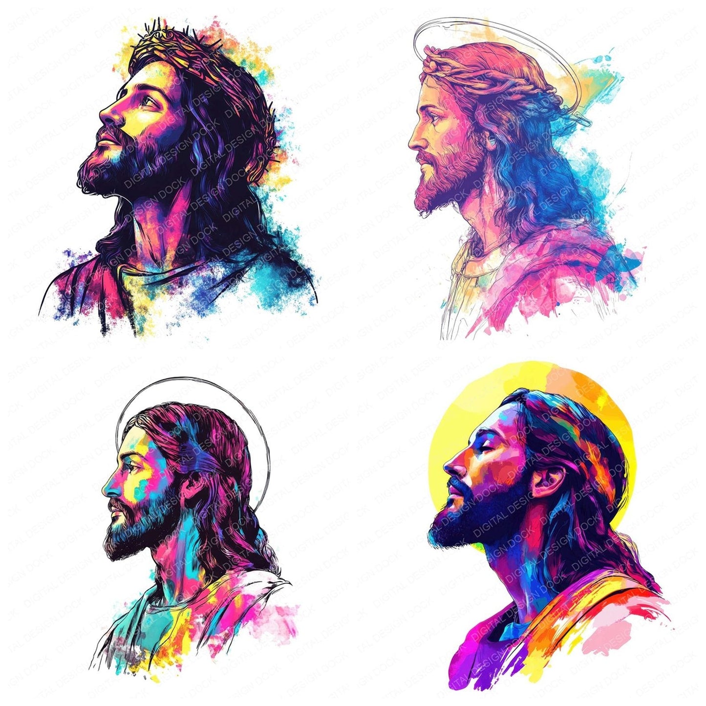 Vibrant Neon Jesus Christ Clipart Set (DDD006814)