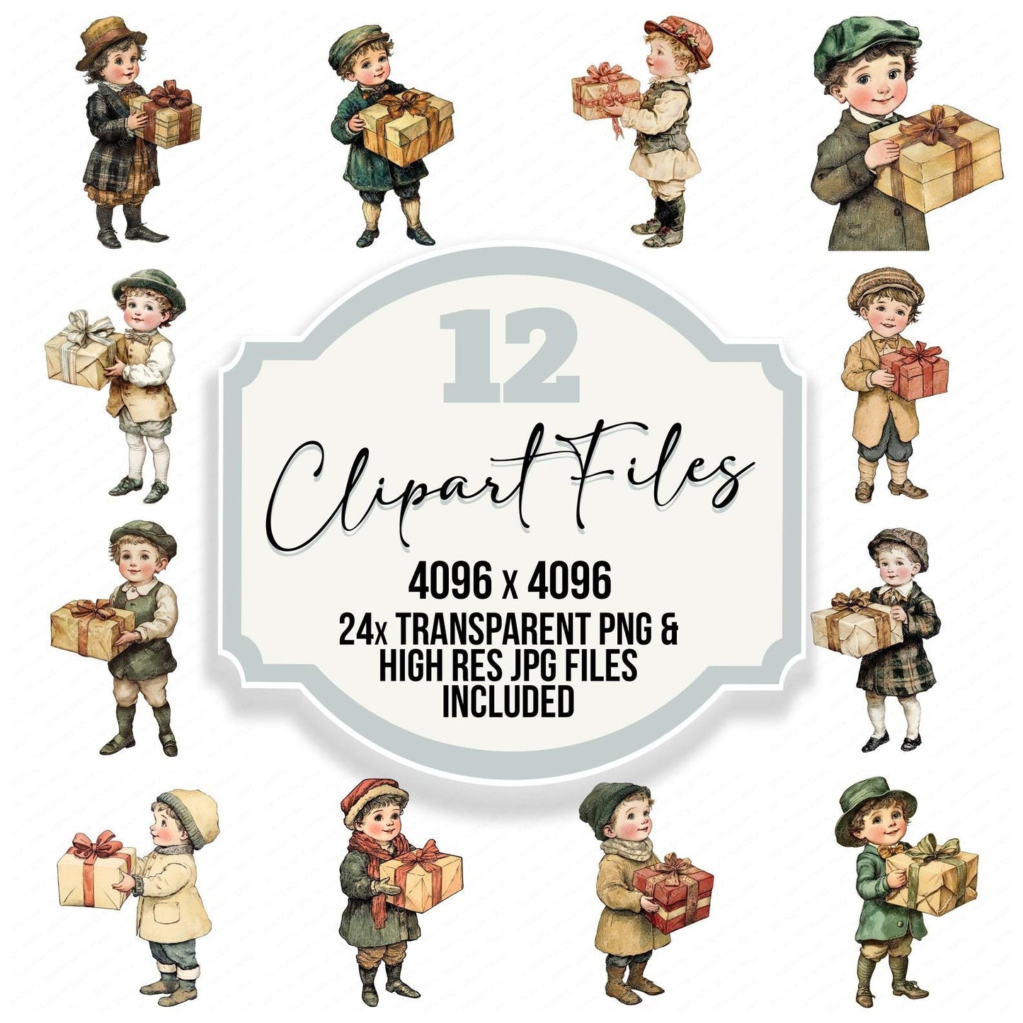 Victorian Boy Holding Gift Clipart Set (DDD006816)