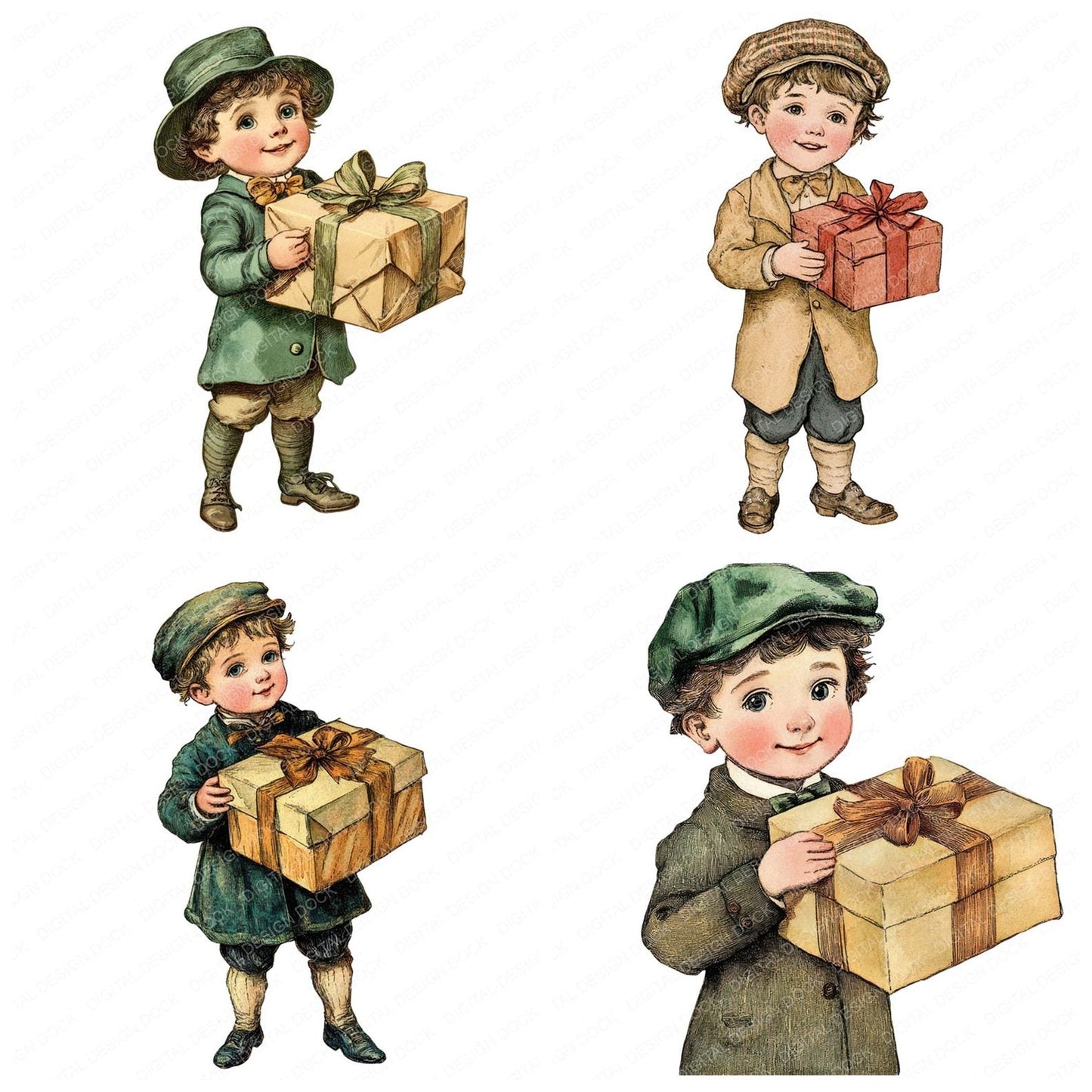 Victorian Boy Holding Gift Clipart Set (DDD006816)