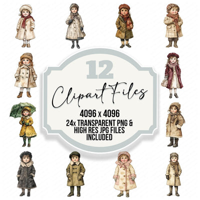 Victorian Child in Winter Coat Clipart Set (DDD006817)