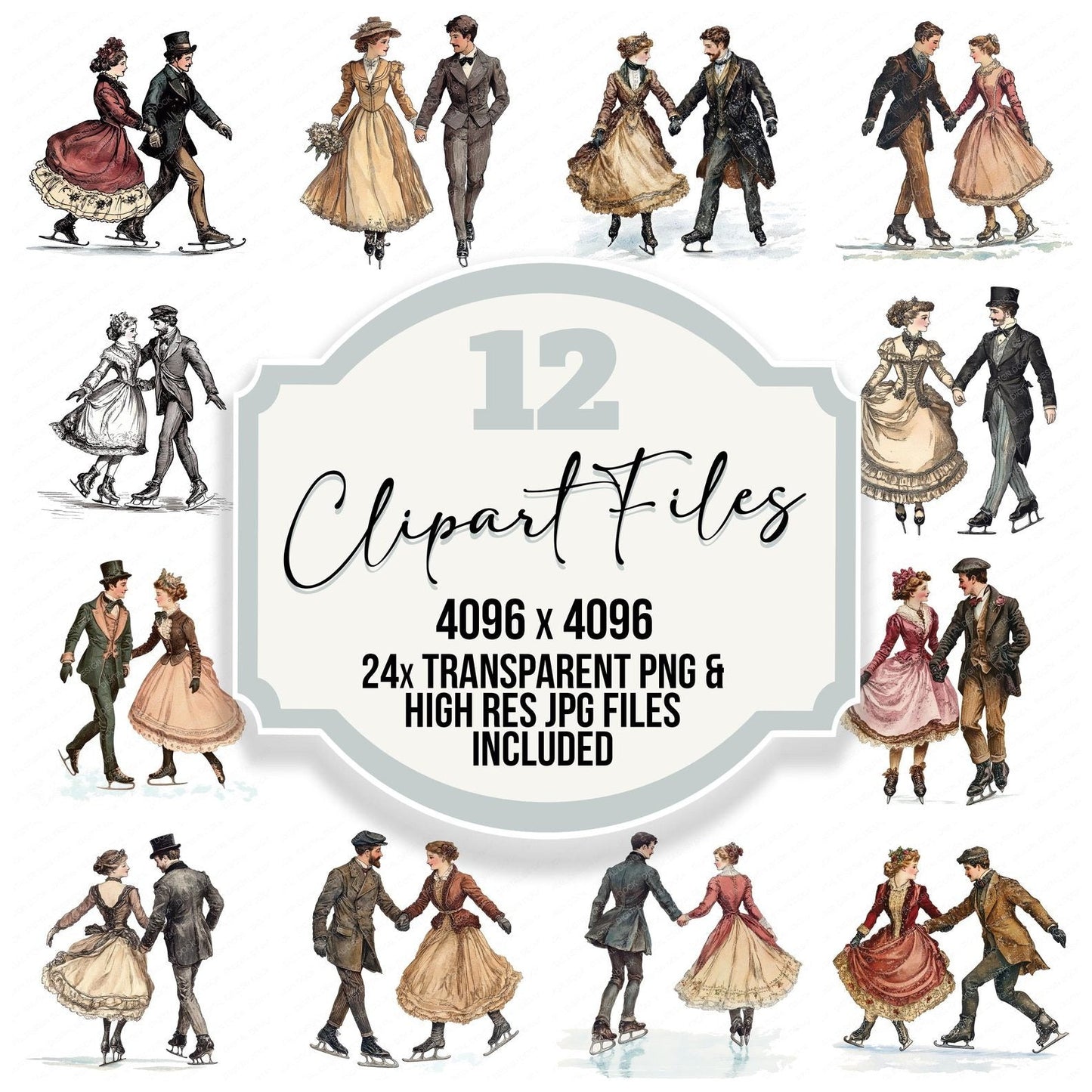 Victorian Couple Ice Skating Clipart Set (DDD006819)