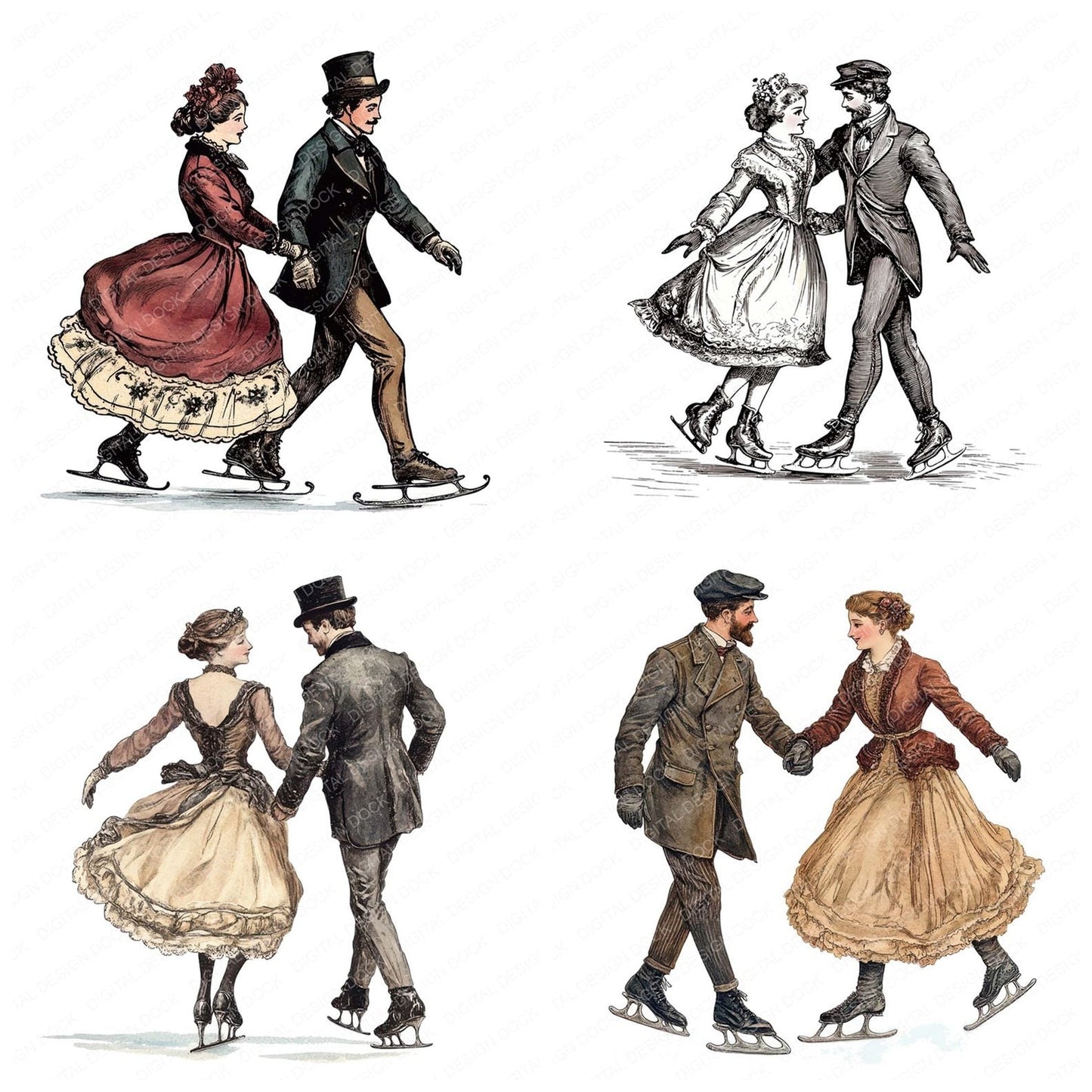 Victorian Couple Ice Skating Clipart Set (DDD006819)