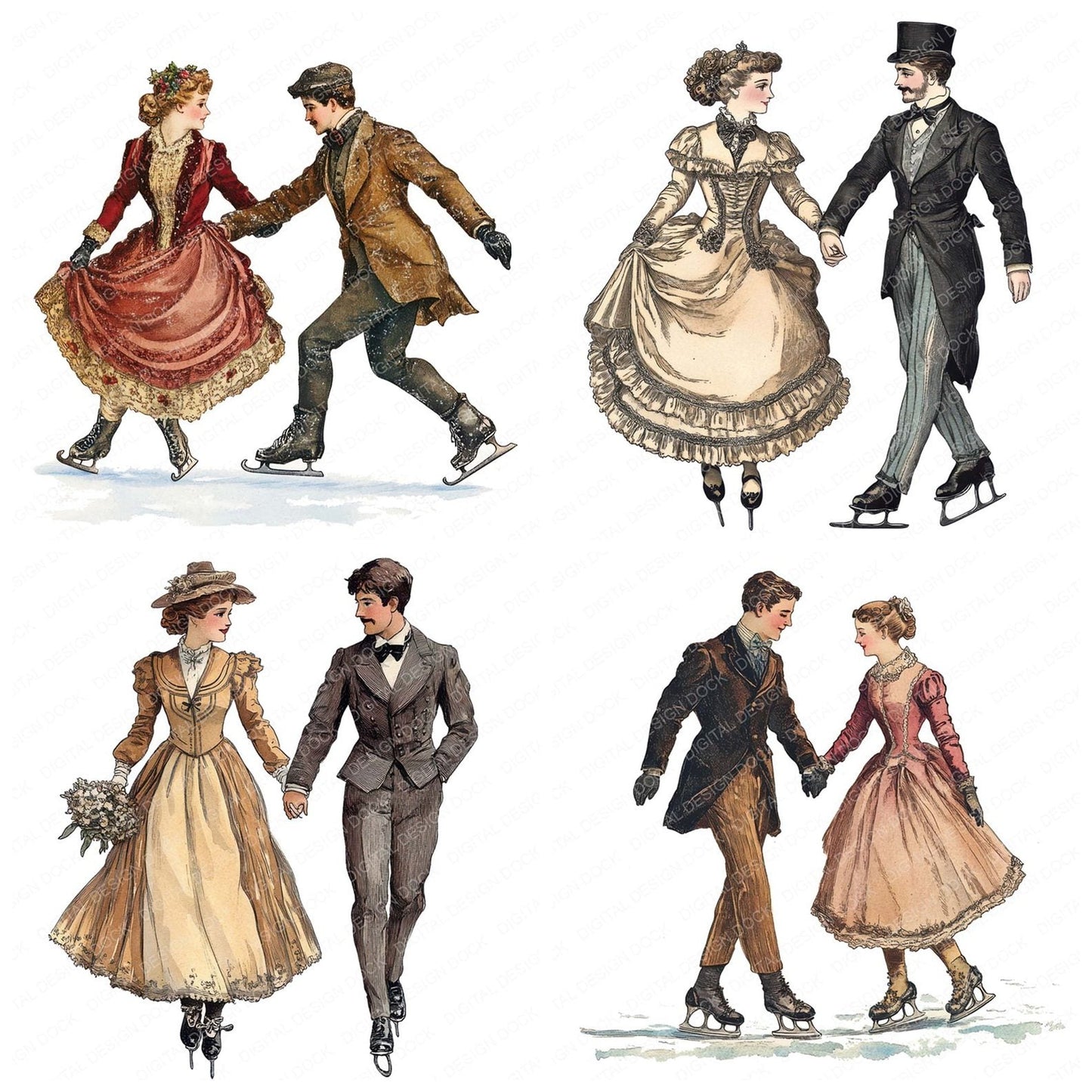 Victorian Couple Ice Skating Clipart Set (DDD006819)