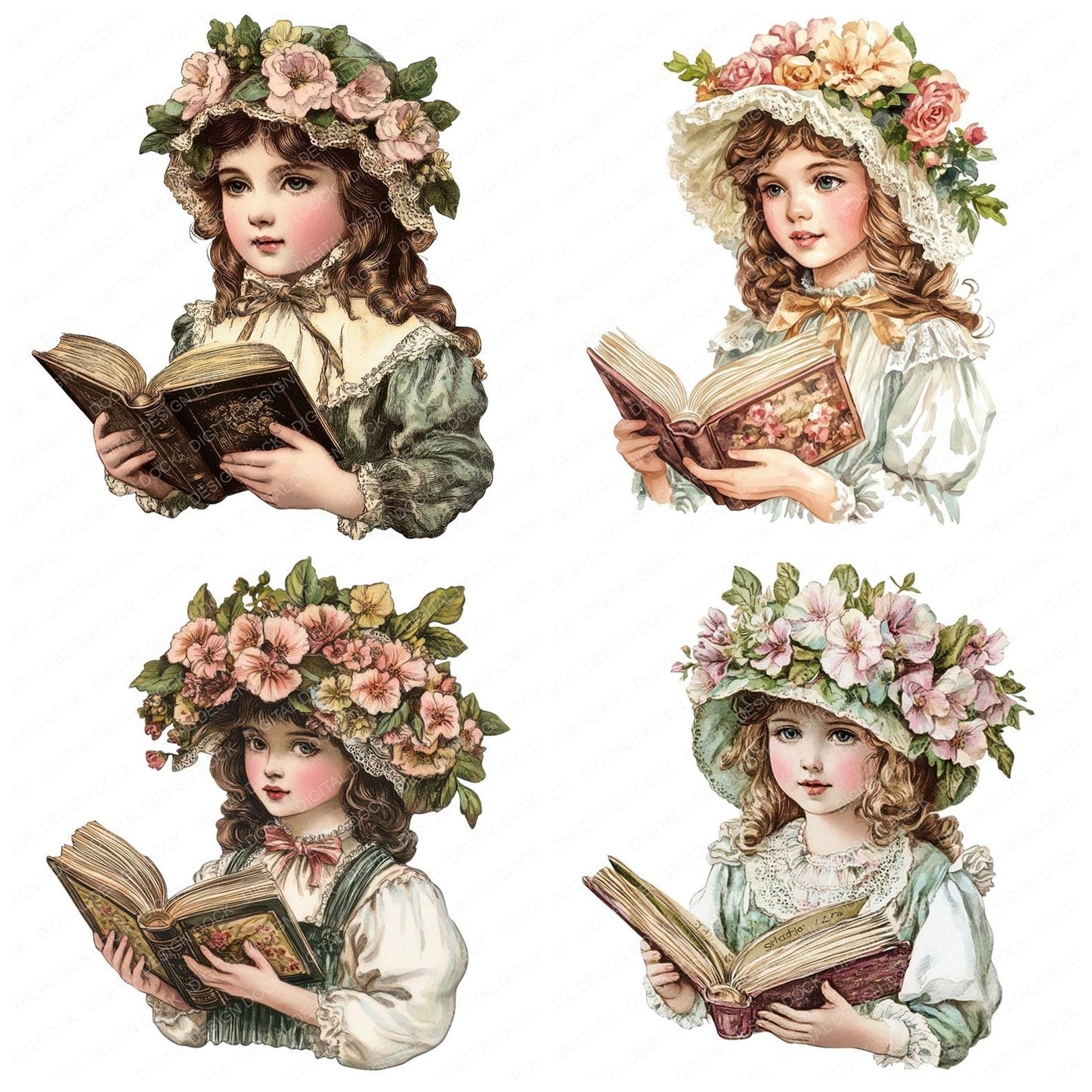 Victorian Girl with Bonnet Clipart Set (DDD006821)