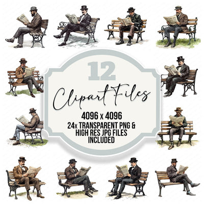 Victorian Man Reading Newspaper Clipart Set (DDD006824)