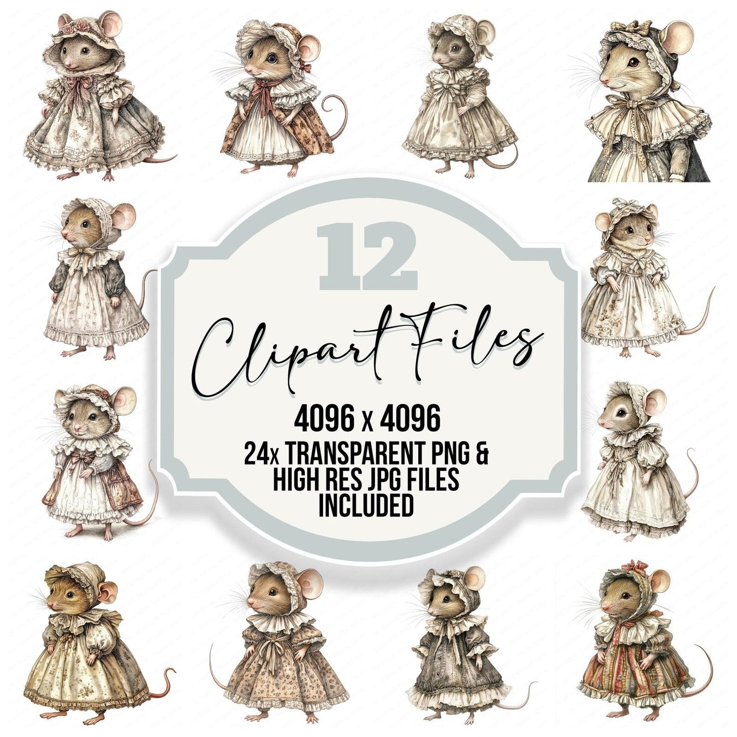 Victorian Mouse in Dress Clipart Set (DDD006826)