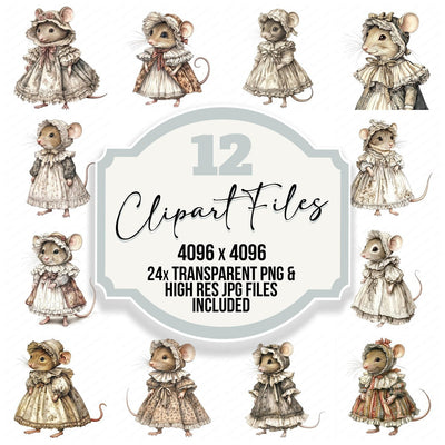 Victorian Mouse in Dress Clipart Set (DDD006826)