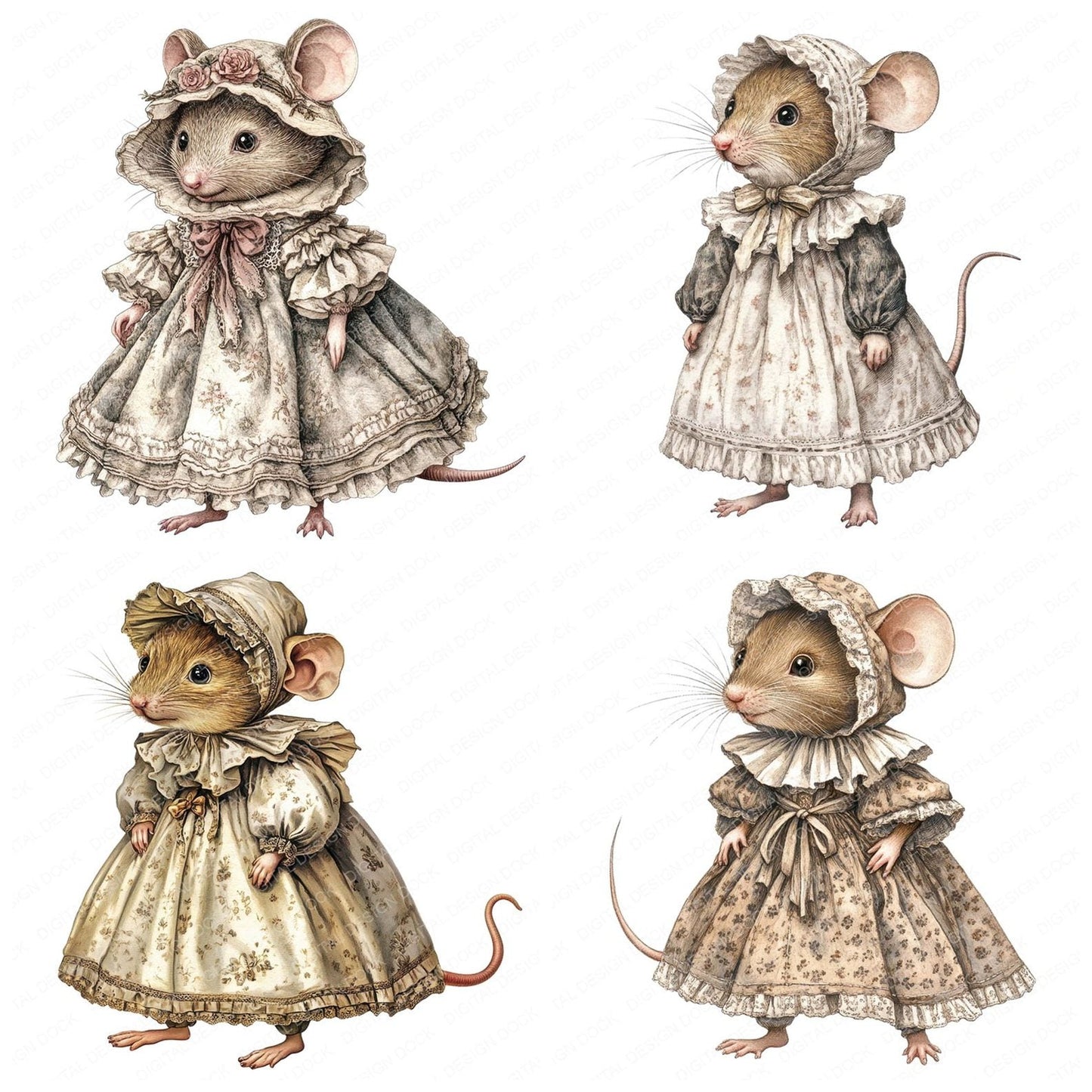 Victorian Mouse in Dress Clipart Set (DDD006826)