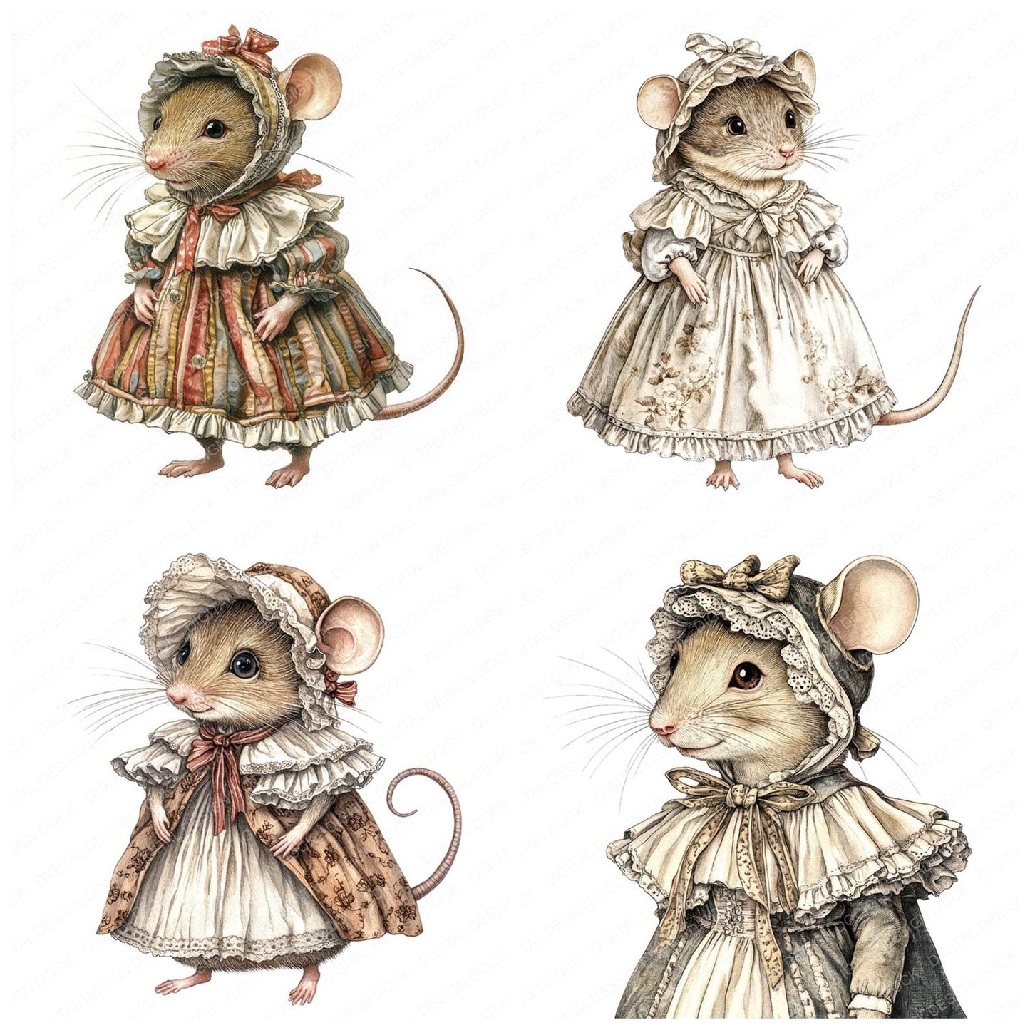 Victorian Mouse in Dress Clipart Set (DDD006826)