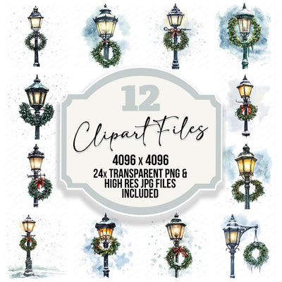 Victorian Streetlamp with Wreath Clipart Set (DDD006829)