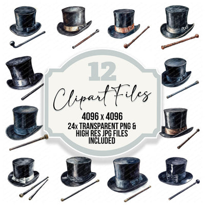 Victorian Top Hat and Cane Clipart Set (DDD006831)