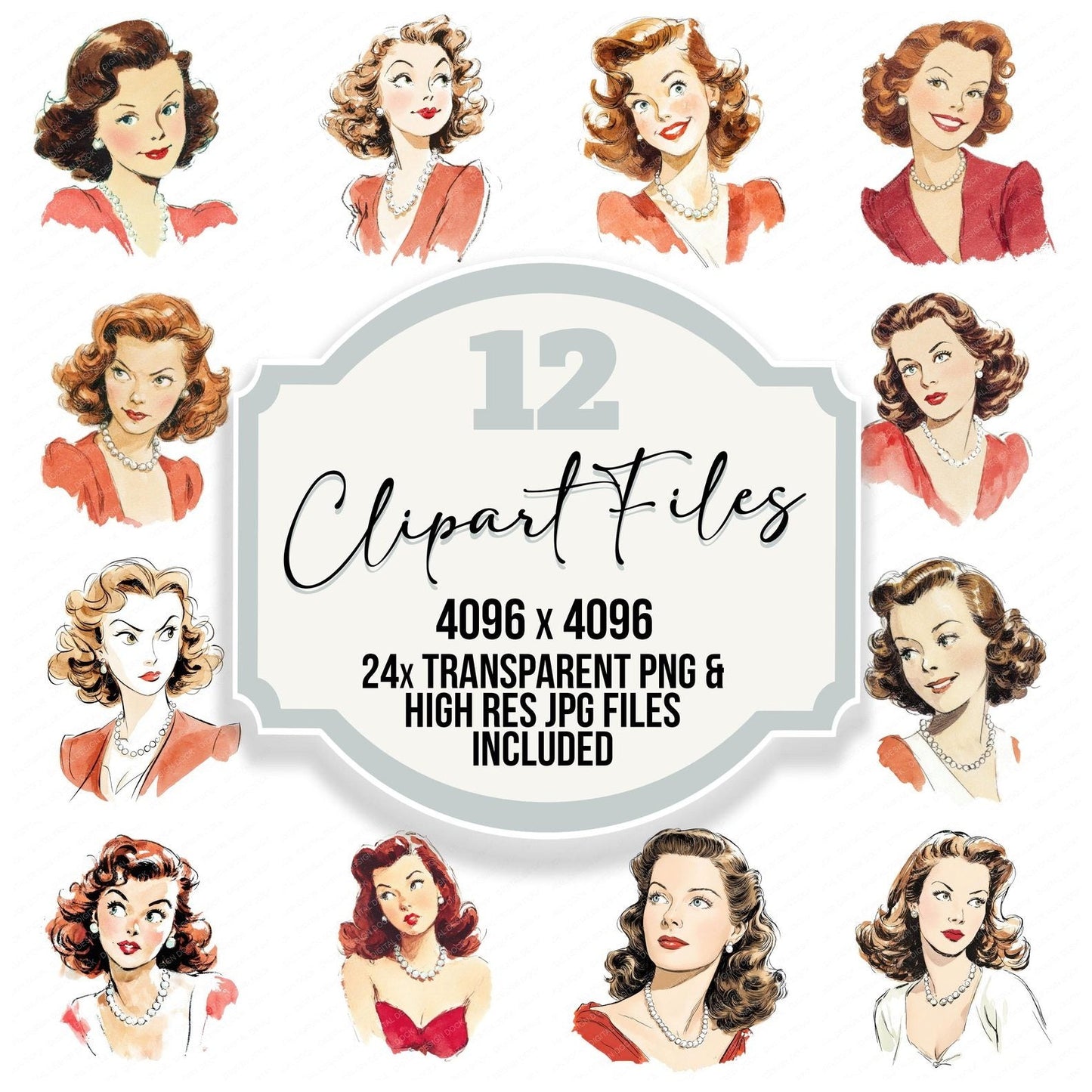 Vintage Actress Portrait Clipart Set (DDD006835)