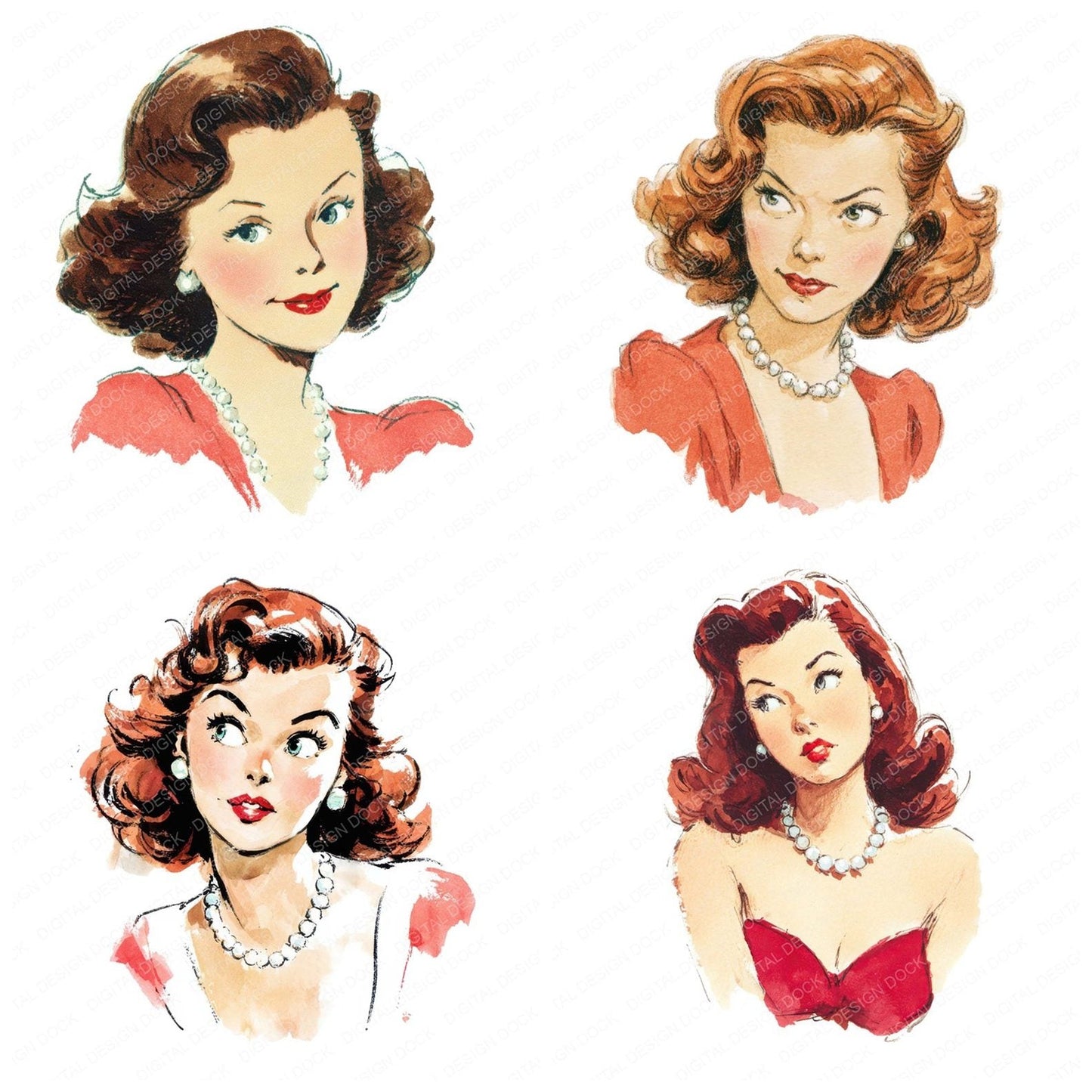 Vintage Actress Portrait Clipart Set (DDD006835)