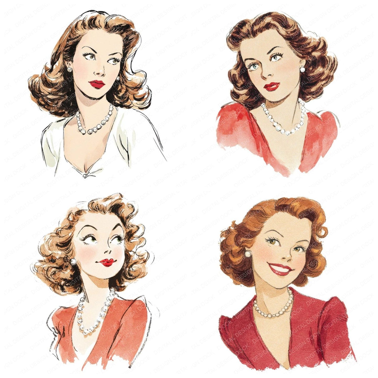 Vintage Actress Portrait Clipart Set (DDD006835)