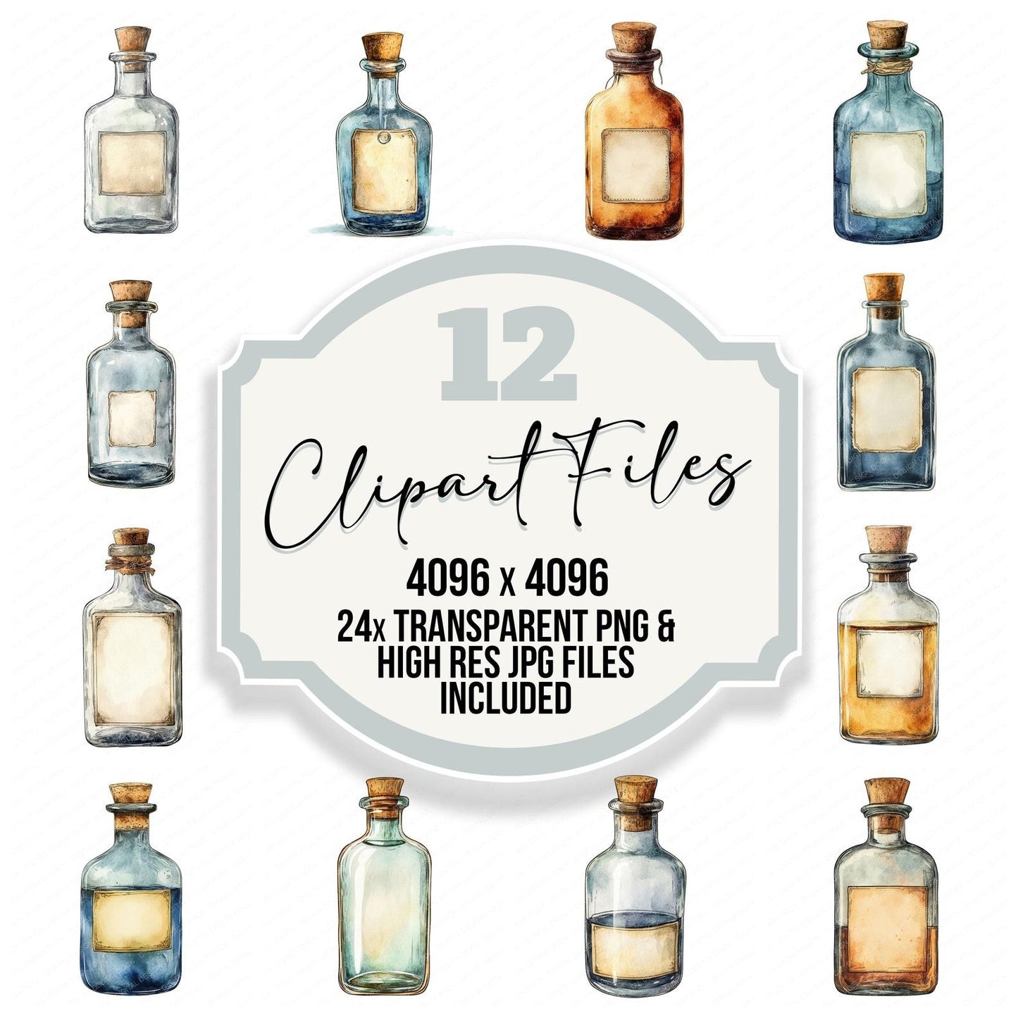 Vintage Apothecary Bottle Clipart Set (DDD006837)