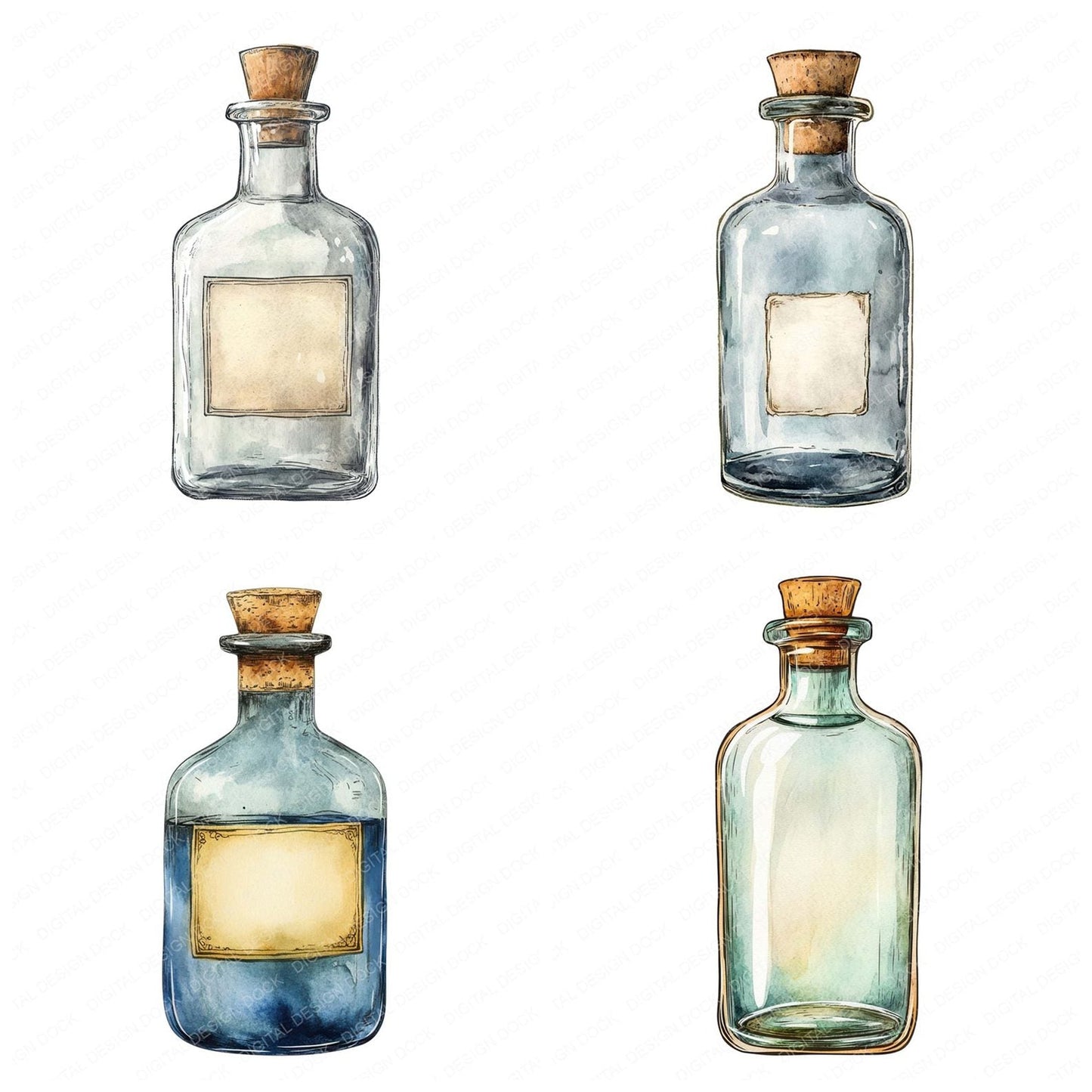 Vintage Apothecary Bottle Clipart Set (DDD006837)
