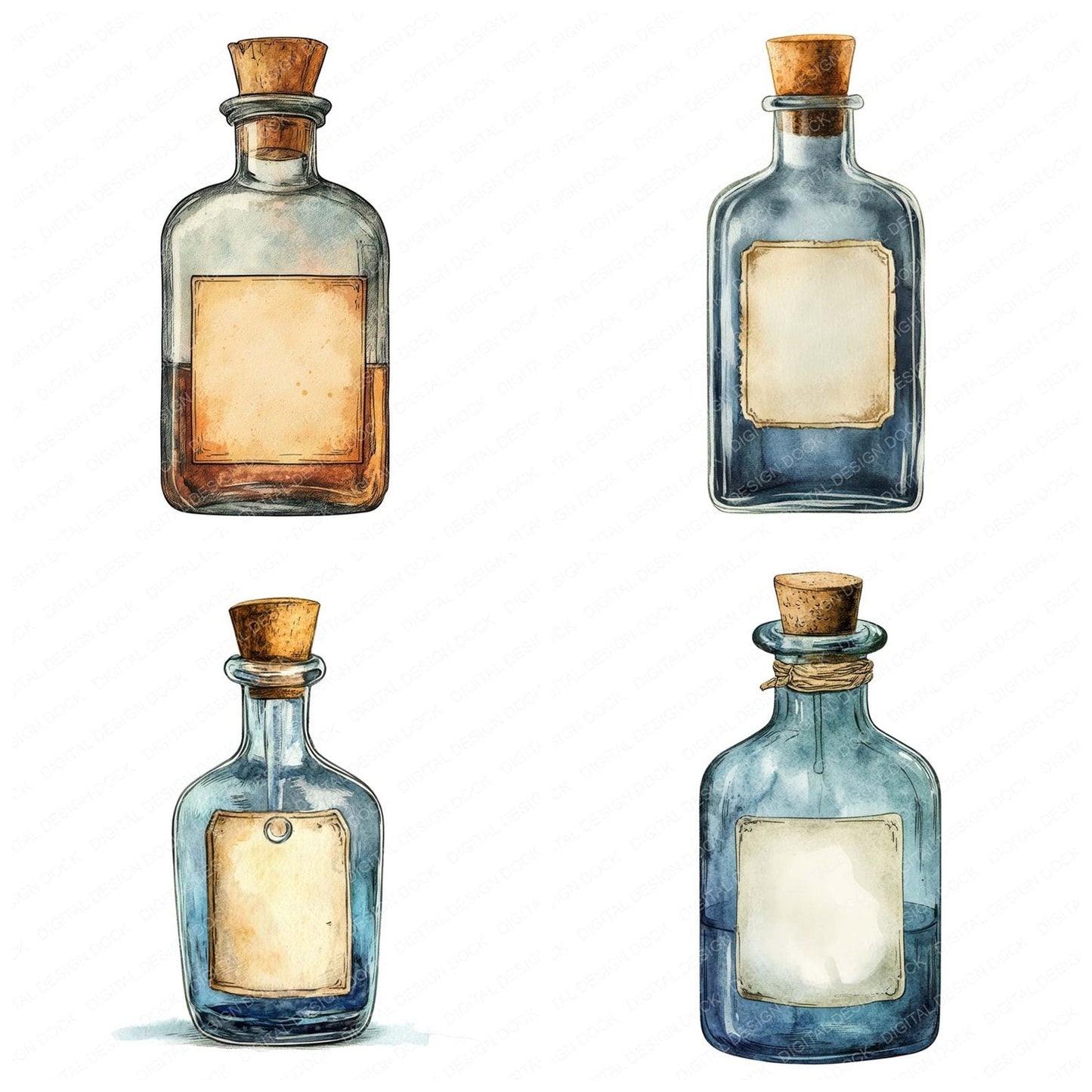 Vintage Apothecary Bottle Clipart Set (DDD006837)