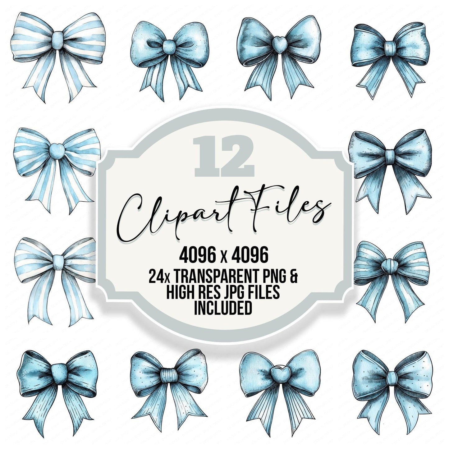 Vintage Baby Blue Bow Clipart Set (DDD006838)