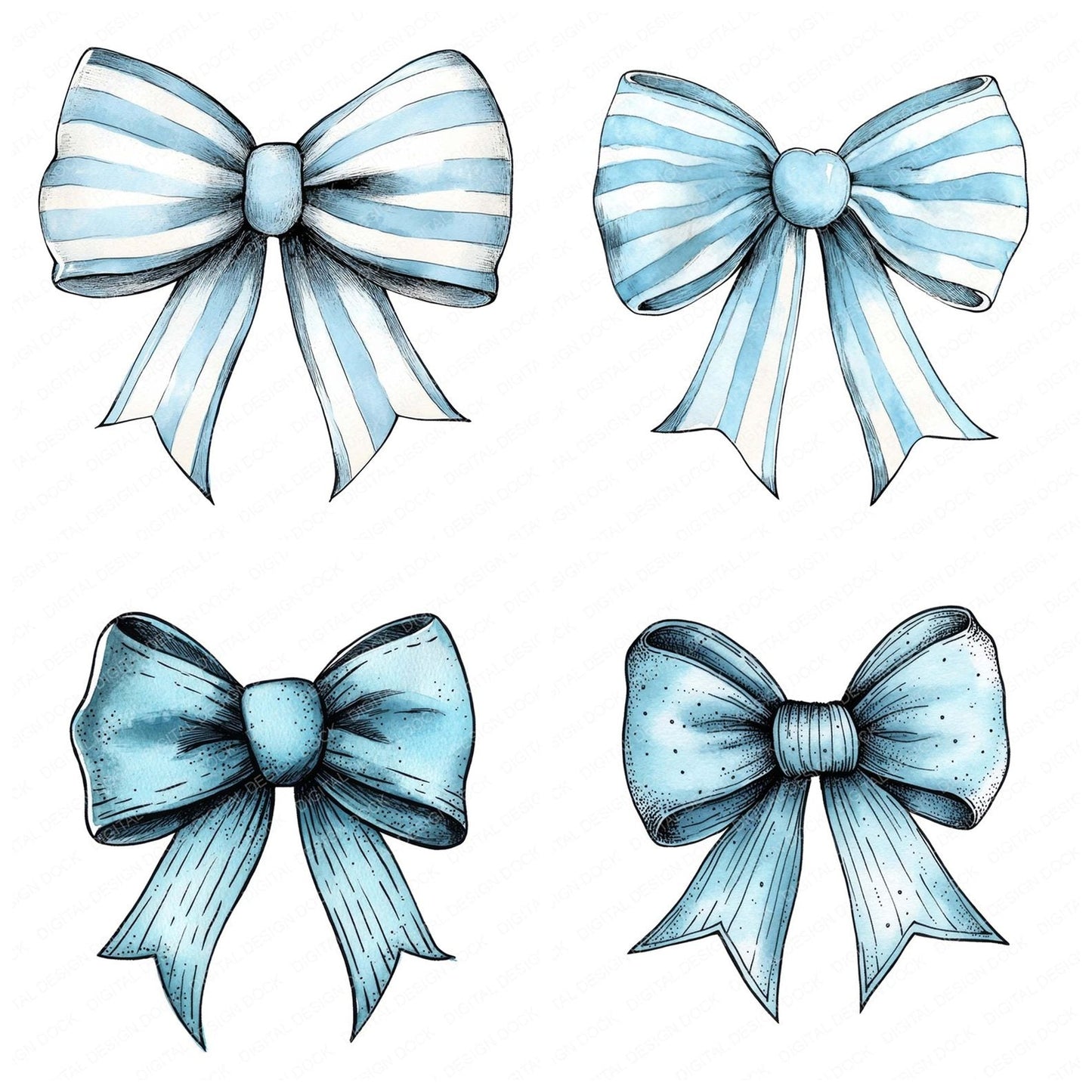 Vintage Baby Blue Bow Clipart Set (DDD006838)