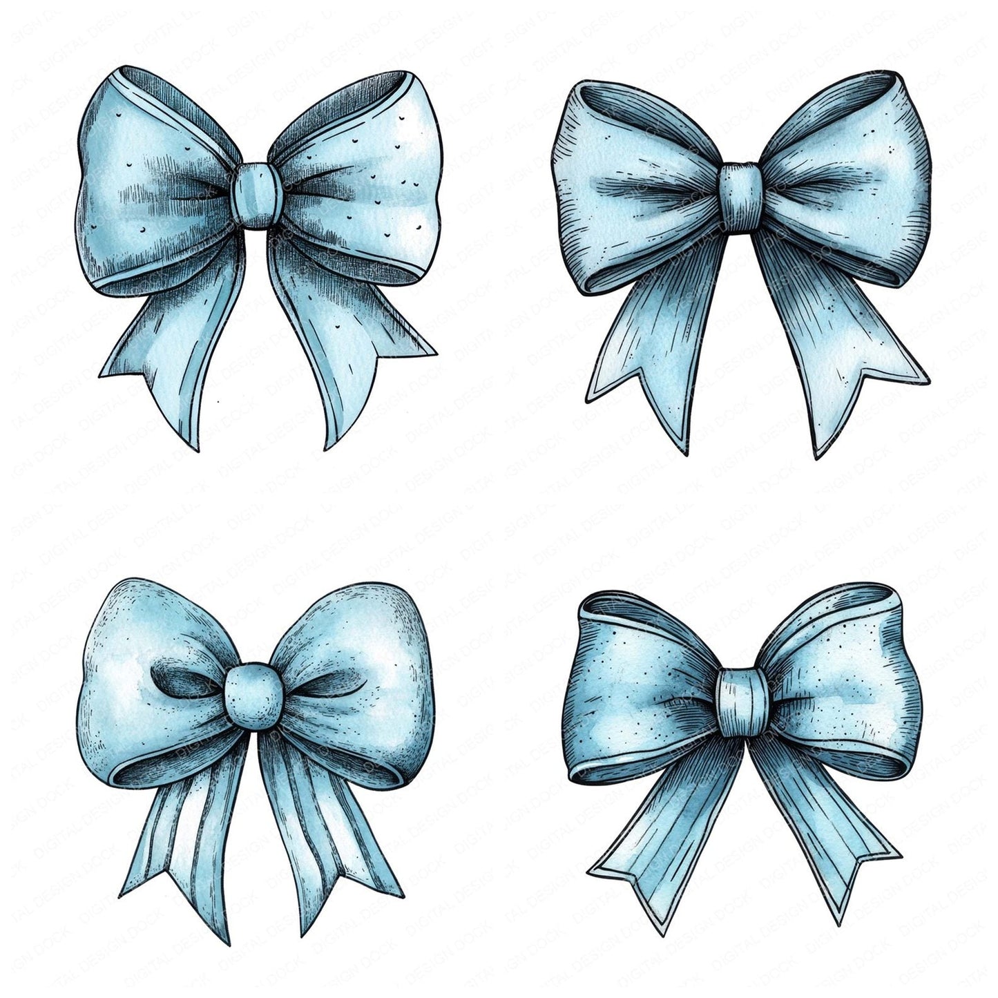 Vintage Baby Blue Bow Clipart Set (DDD006838)