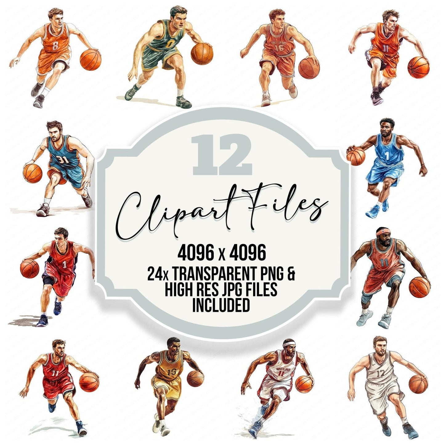 Vintage Basketball Player Clipart Set (DDD006840)