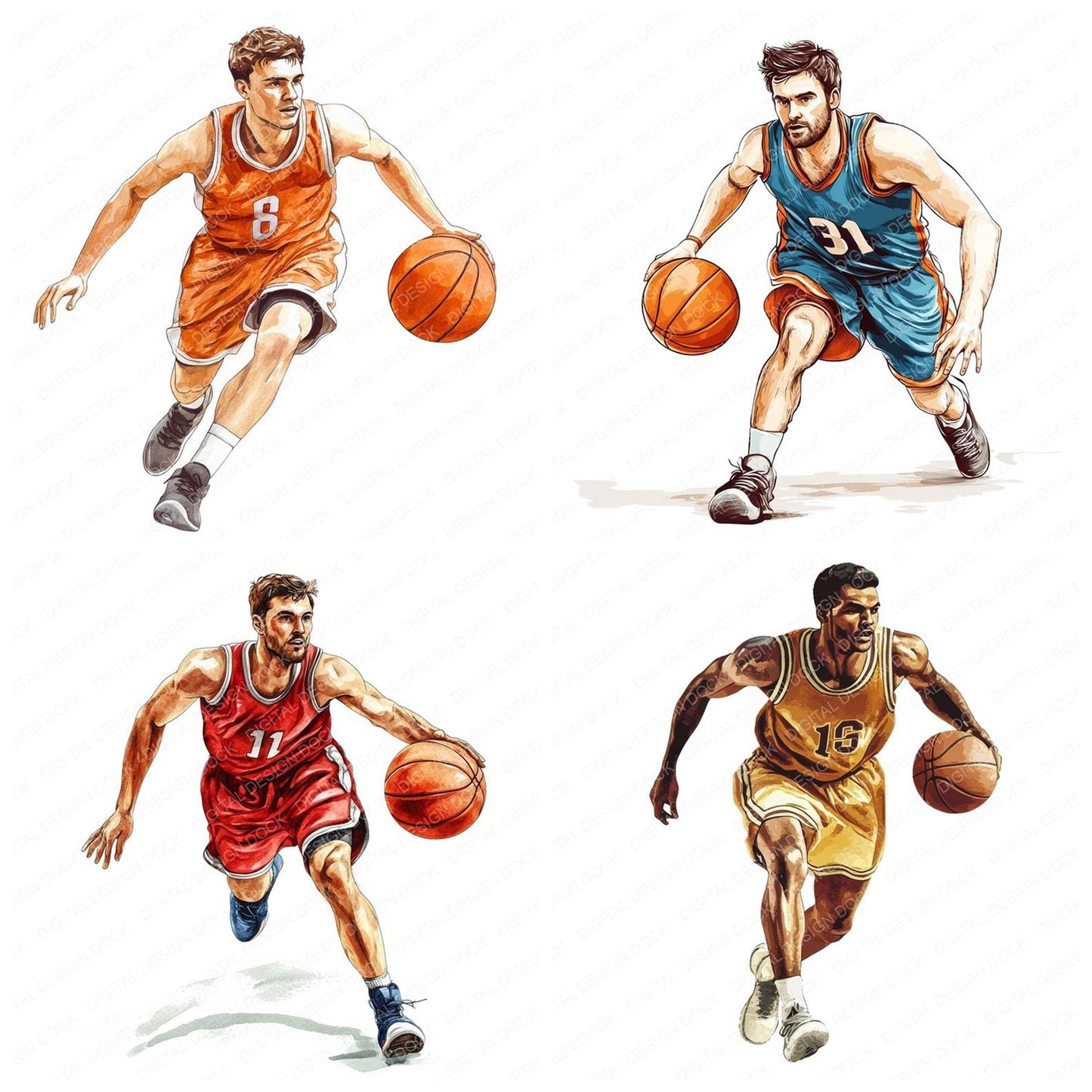 Vintage Basketball Player Clipart Set (DDD006840)