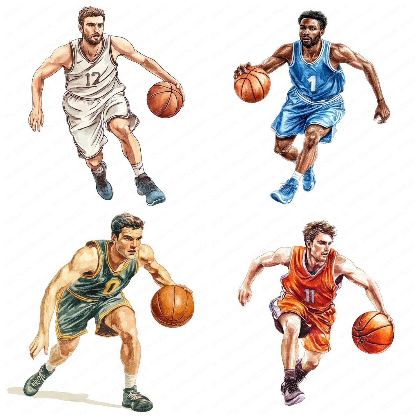 Vintage Basketball Player Clipart Set (DDD006840)