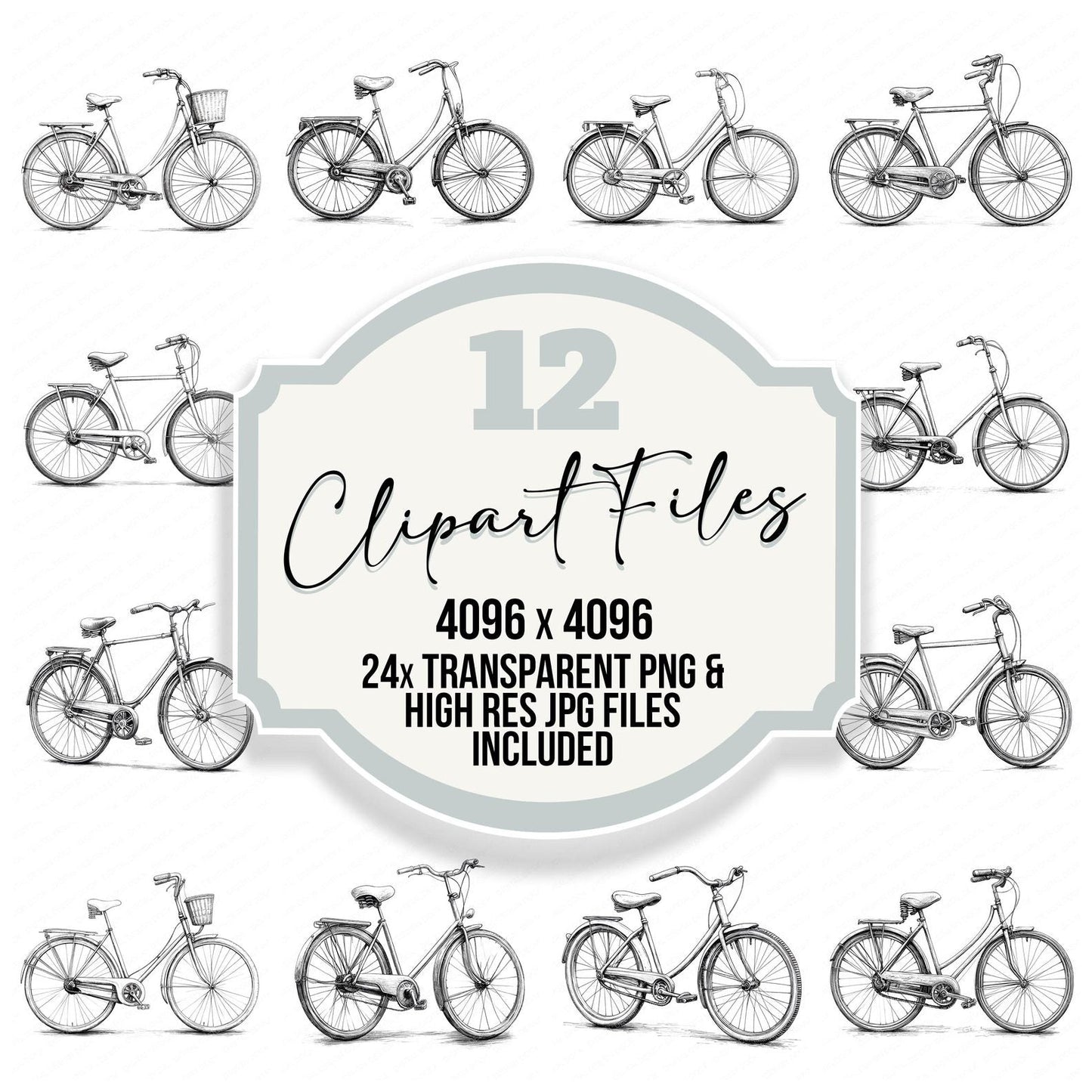 Vintage Bicycle Sketch Clipart Set (DDD006842)