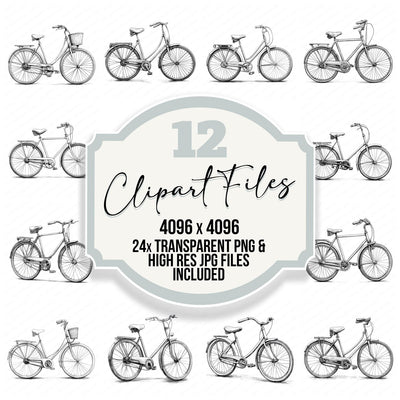 Vintage Bicycle Sketch Clipart Set (DDD006842)