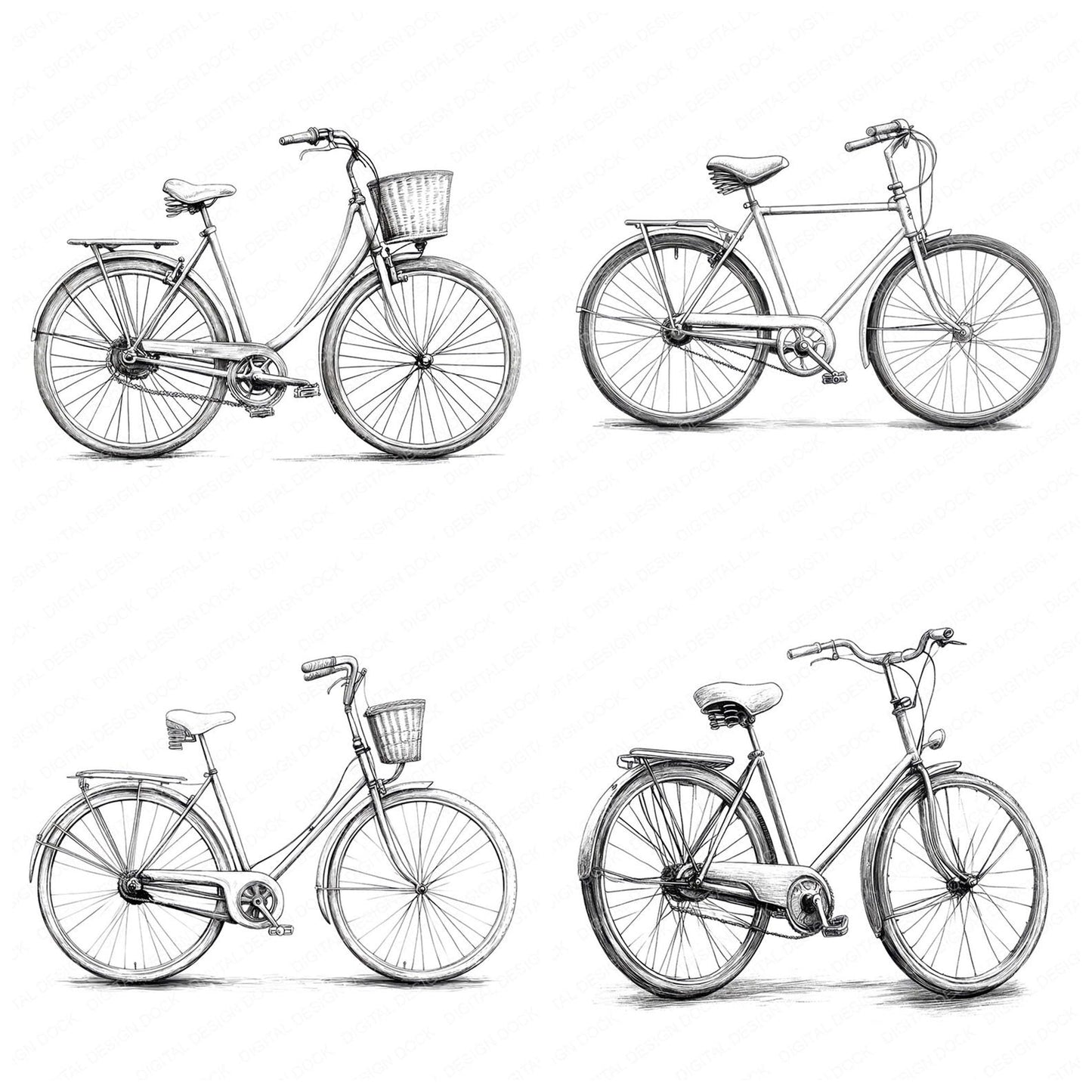Vintage Bicycle Sketch Clipart Set (DDD006842)