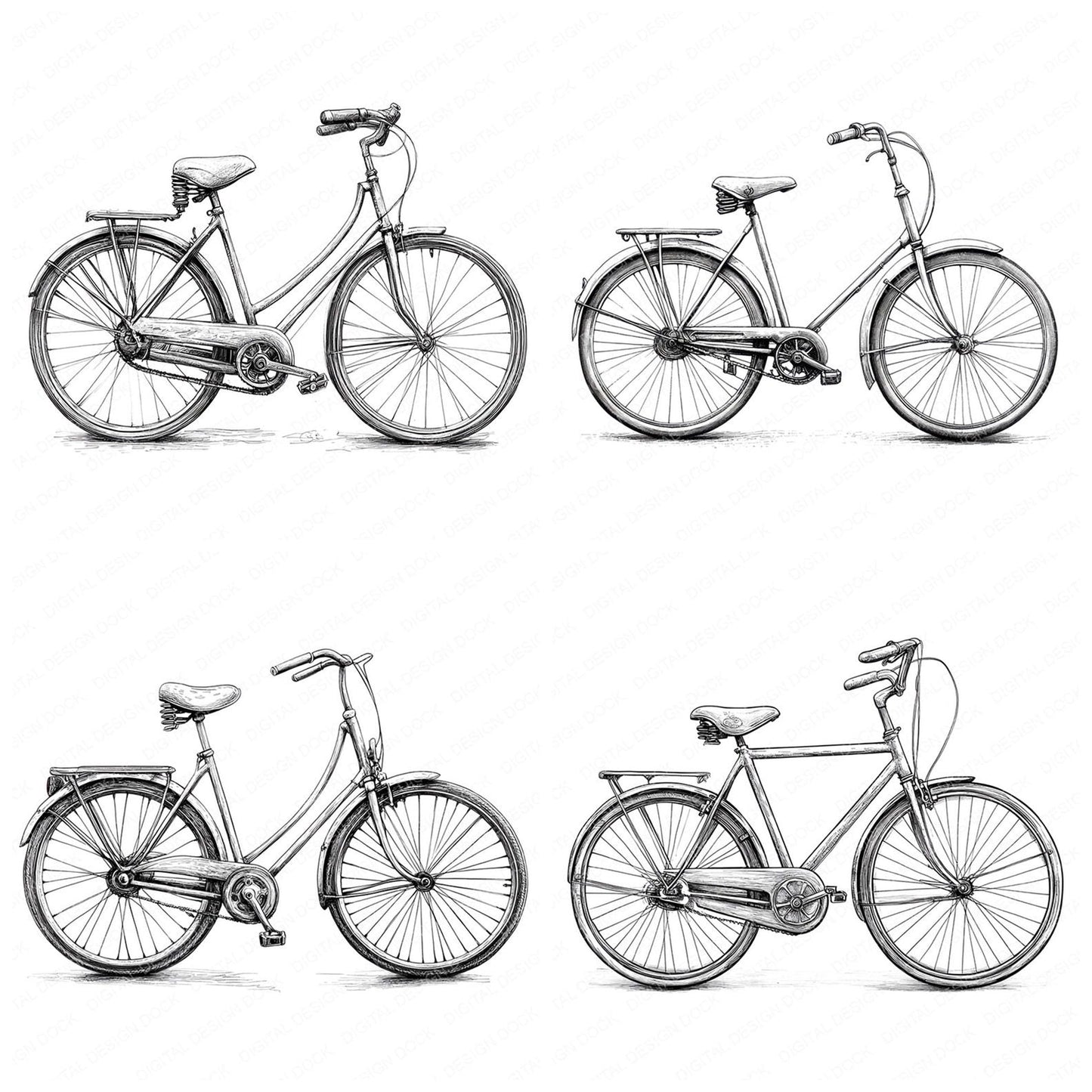 Vintage Bicycle Sketch Clipart Set (DDD006842)