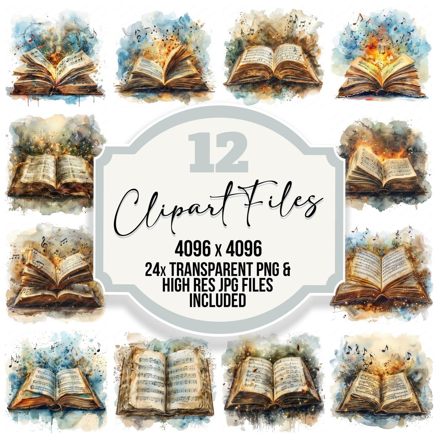 Vintage Book Music Notes Clipart Set (DDD006844)