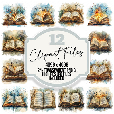 Vintage Book Music Notes Clipart Set (DDD006844)