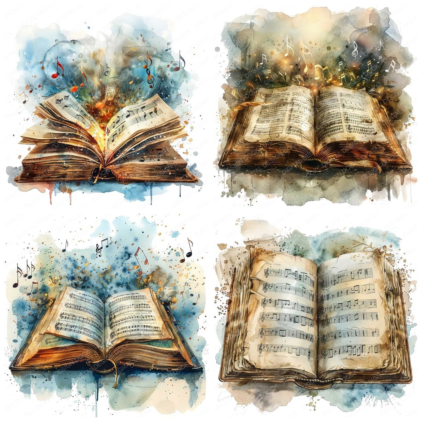 Vintage Book Music Notes Clipart Set (DDD006844)