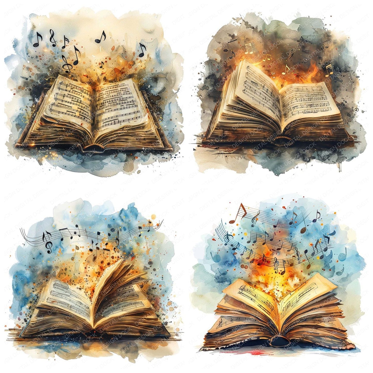 Vintage Book Music Notes Clipart Set (DDD006844)