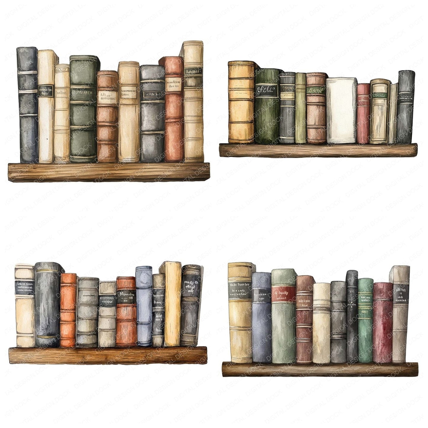 Vintage Book Shelf Clipart Set (DDD006845)