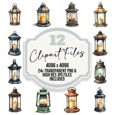 Vintage Candle Lantern clipart set cover showing the designs and file details