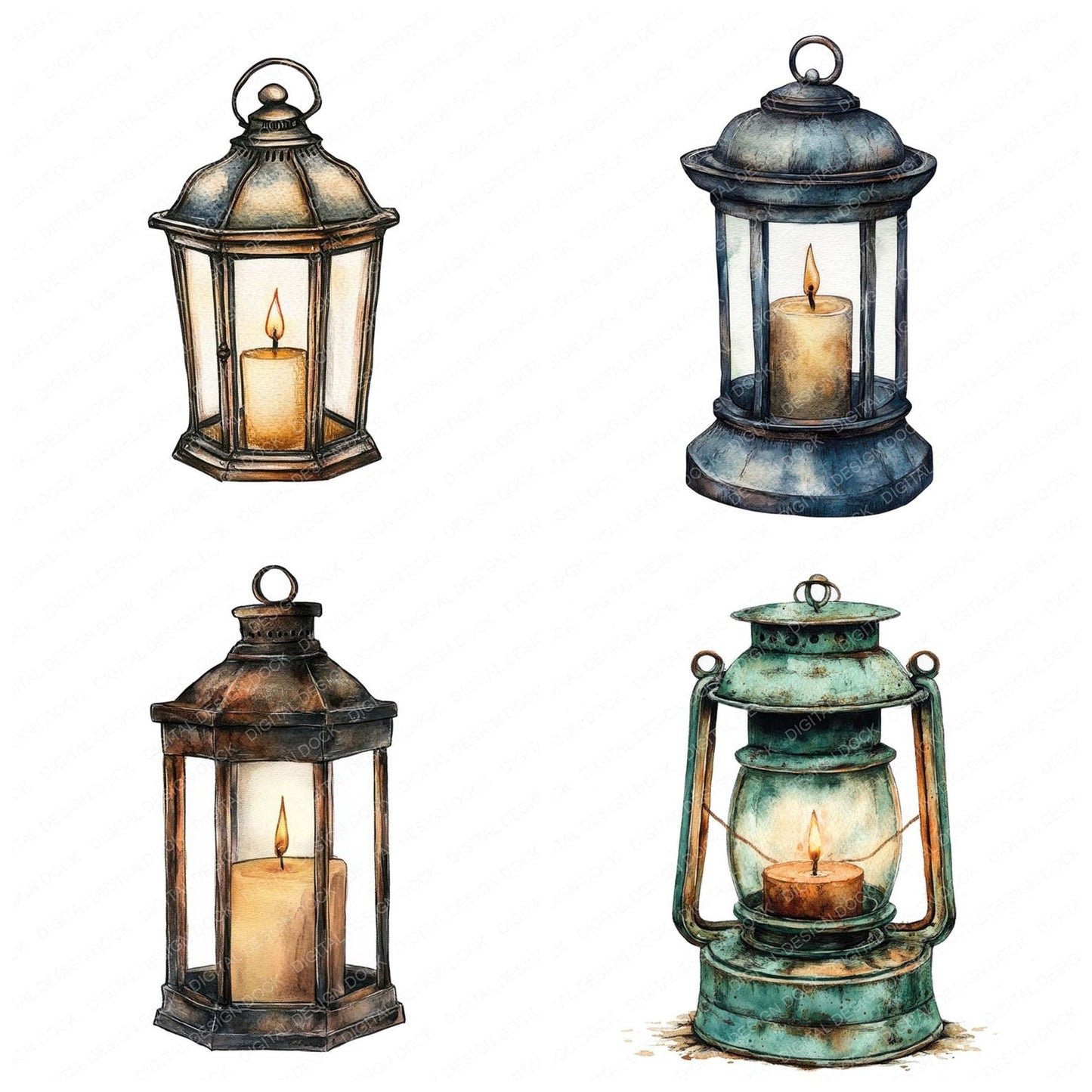 Vintage Candle Lantern Clipart Set (DDD006849)