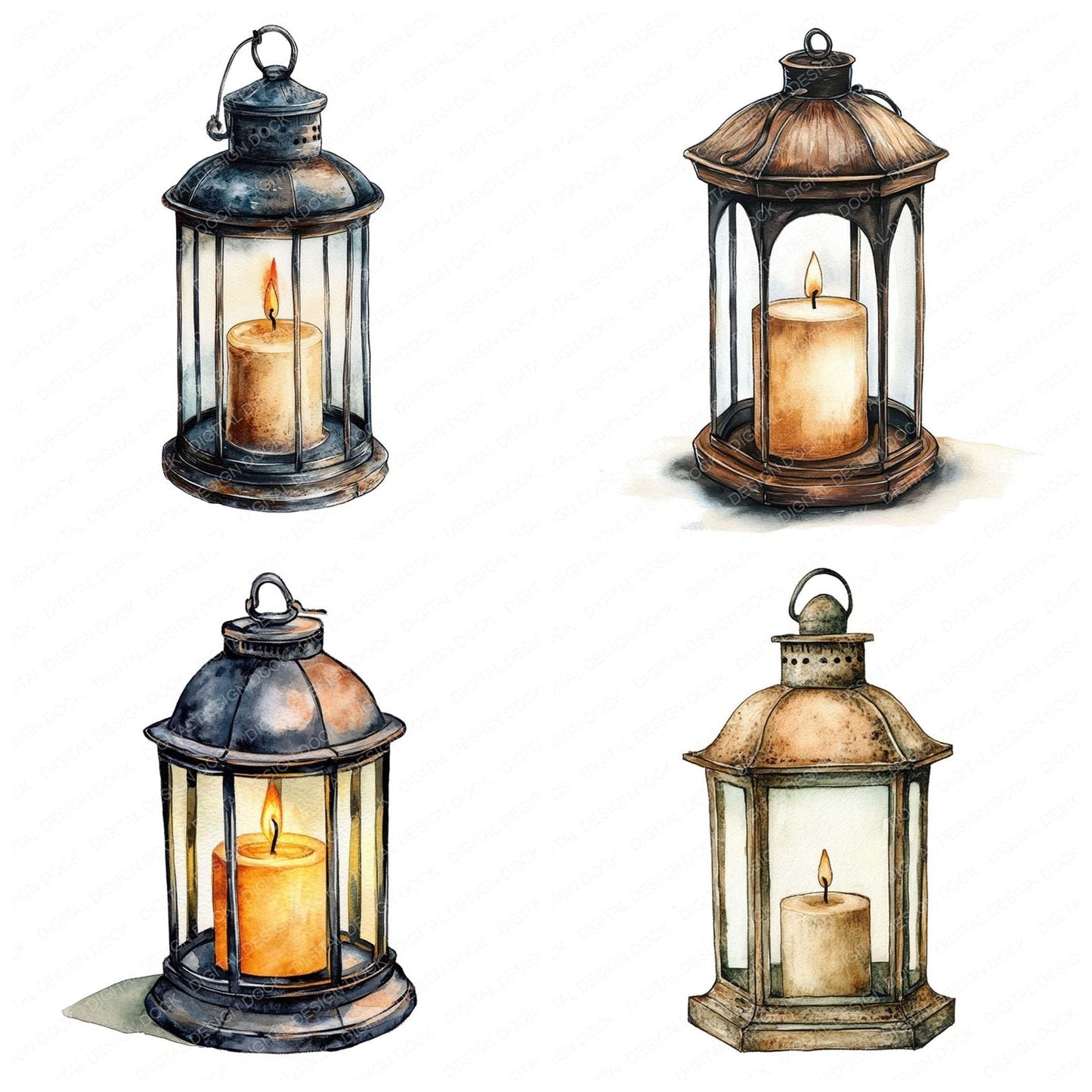 Vintage Candle Lantern Clipart Set (DDD006849)