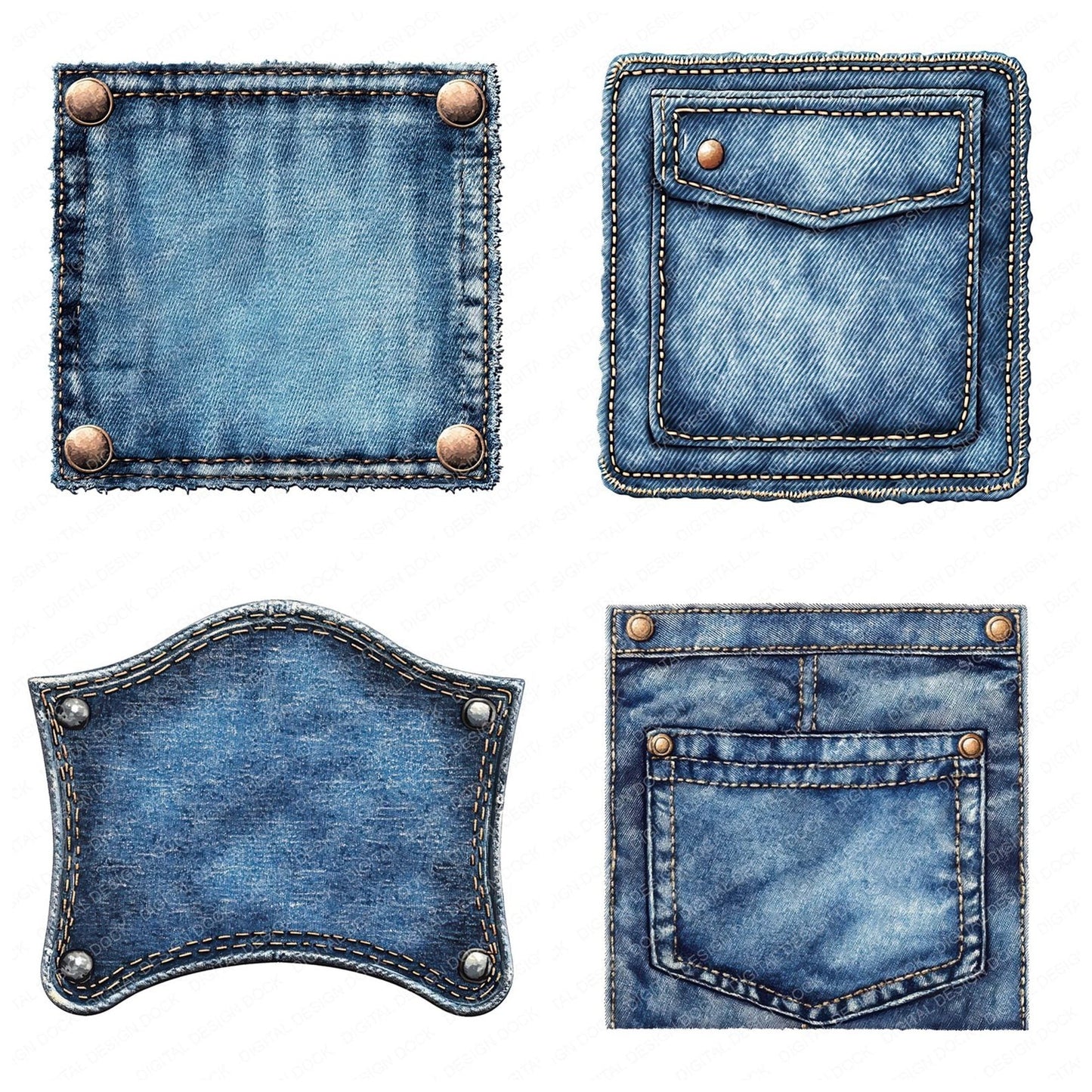Vintage Denim Tag Sign Clipart Set (DDD006853)