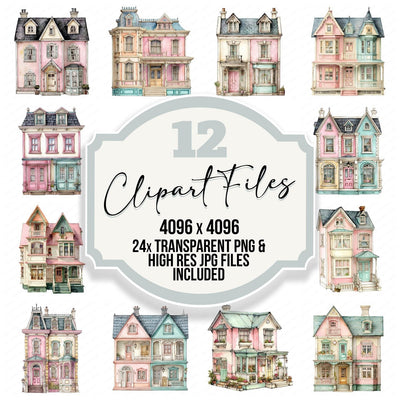 Vintage Dolls House clipart set cover showing the designs and file details