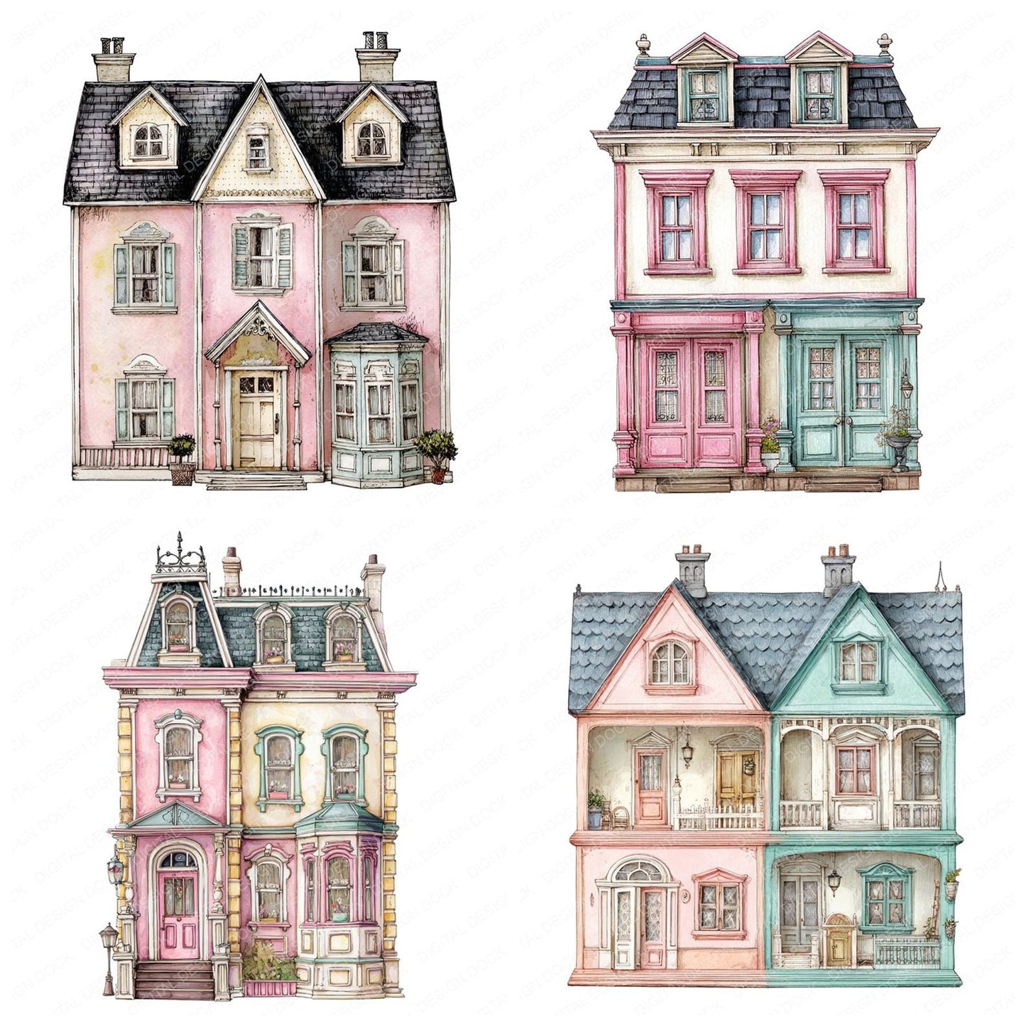 Vintage Dolls House Clipart Set (DDD006855)
