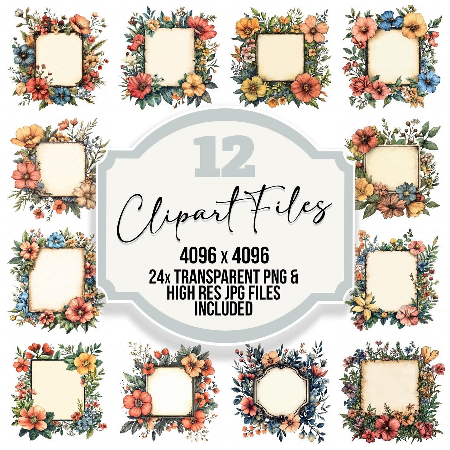 Vintage Floral Blank Sign Clipart Set (DDD006856)