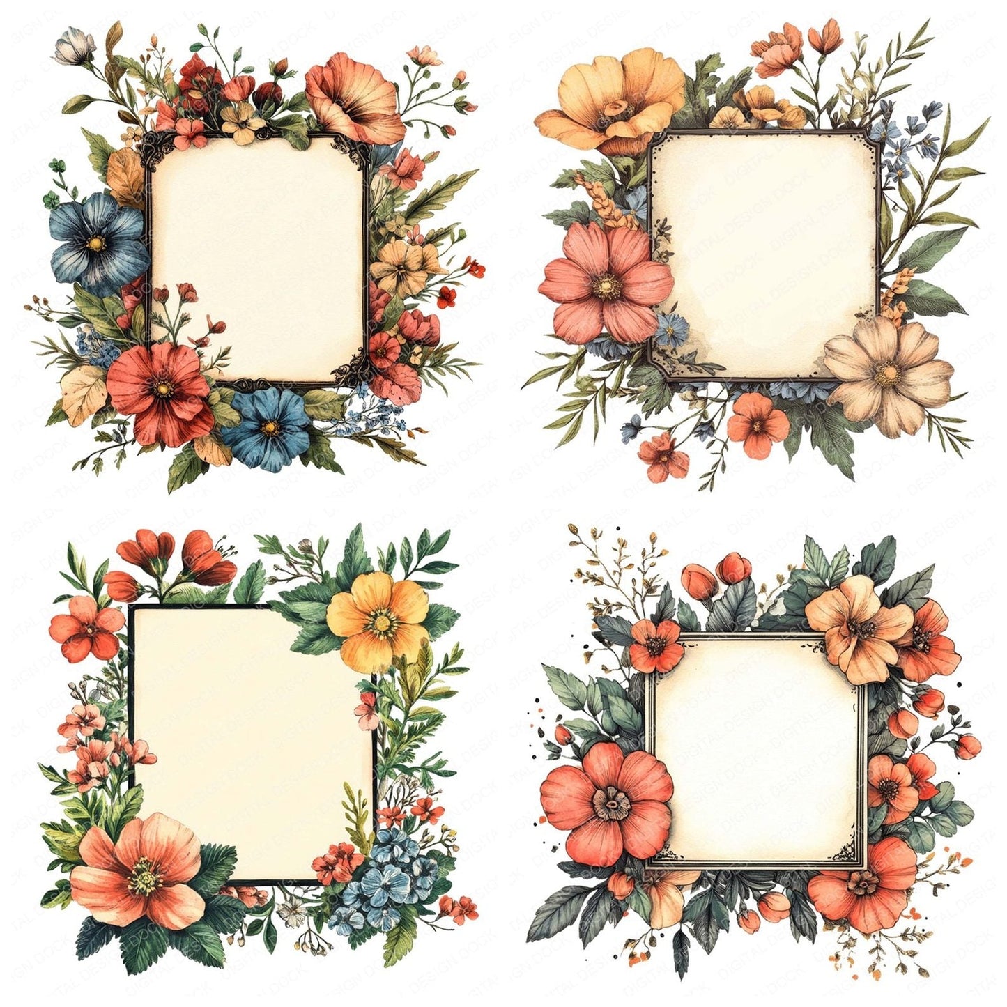 Vintage Floral Blank Sign Clipart Set (DDD006856)