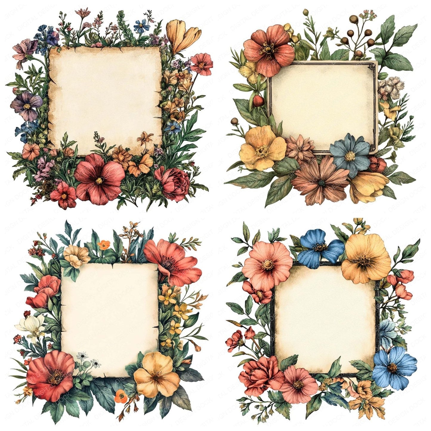 Vintage Floral Blank Sign Clipart Set (DDD006856)
